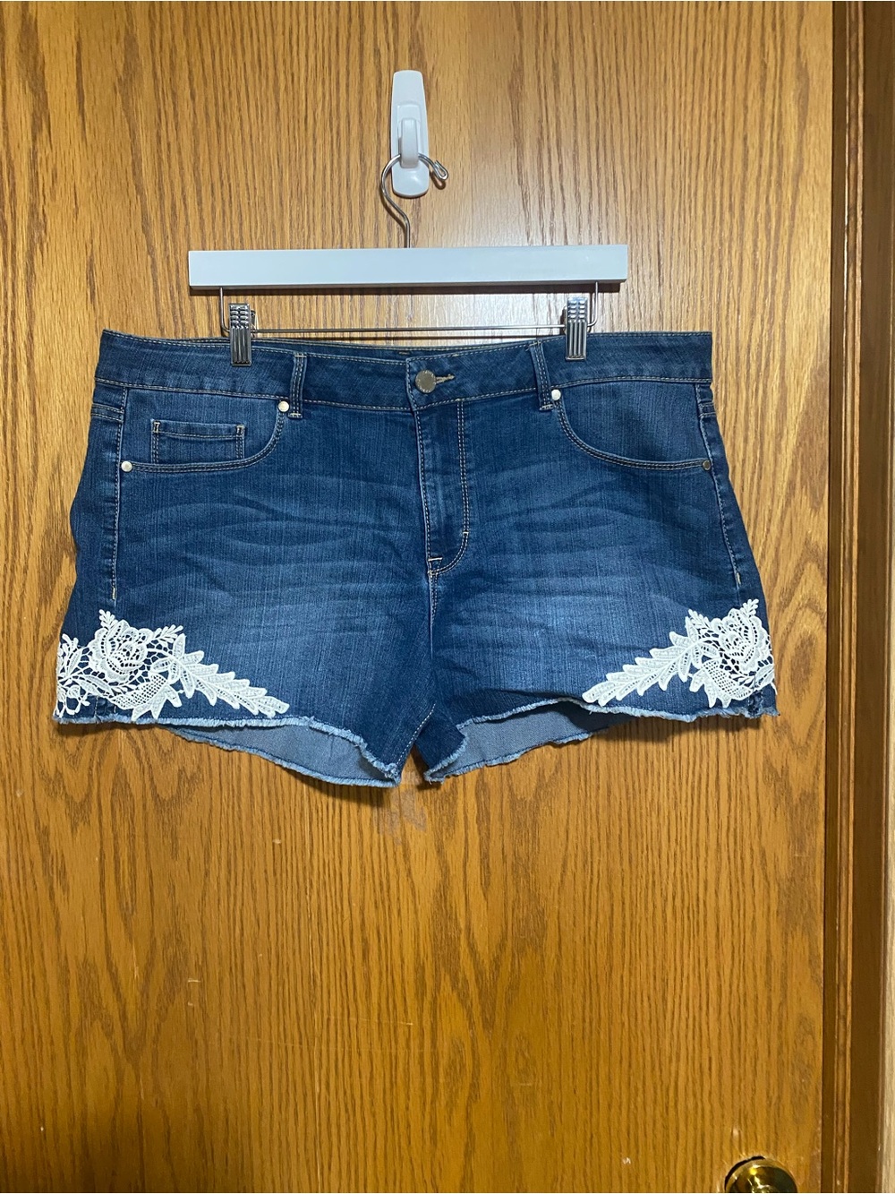 Jordache Dark Blue Denim Shorts with White Lace Trim